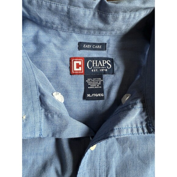 Chaps Men's Easy Care Long Sleeve Button Front Shirt Oxford Size XL Blue Soft - Picture 5 of 6